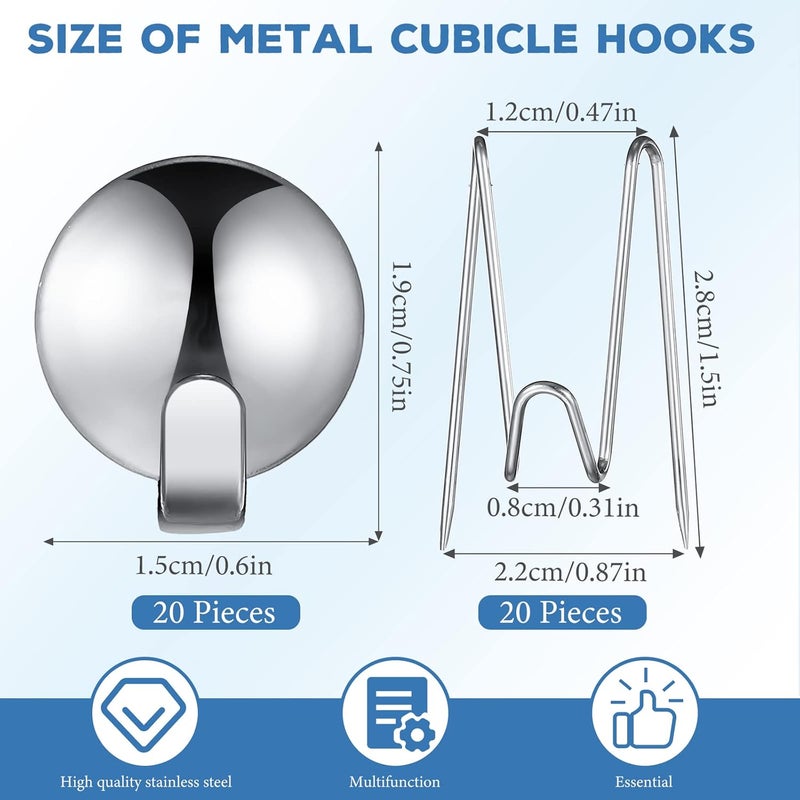 Ripeng 40 Pcs Cubicle Hooks for Fabric Wall, Cubicle Picture Hangers, Fabric Panel Wall Push Pin Hooks Wire Clips Metal Coat Hanger for 20 Lbs Office Kitchen Home Hanging Key Accessories - Image 2